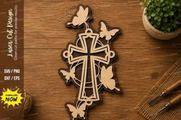 Butterfly Cross Laser Cut SVG, Christian