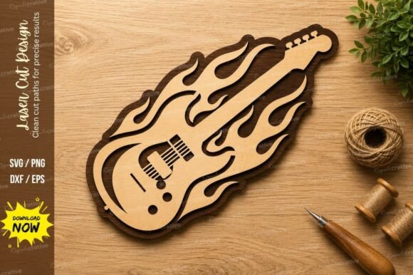 Flame Electric Guitar Art Laser Cut SVG: Premium Design for Creative Projects