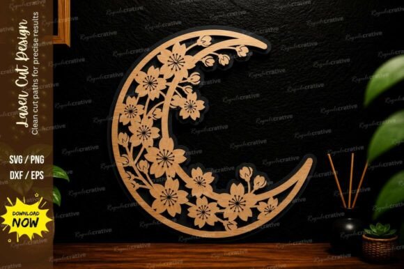 Floral Crescent Moon Laser Cut Svg: A Versatile Design for Creative Projects