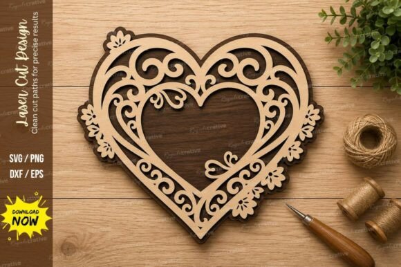 Floral Heart Frame Laser Cut SVG Design: A Premium Quality Resource for Creative Projects