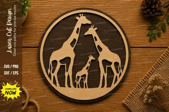 Giraffe Family Circle SVG Safari Anima