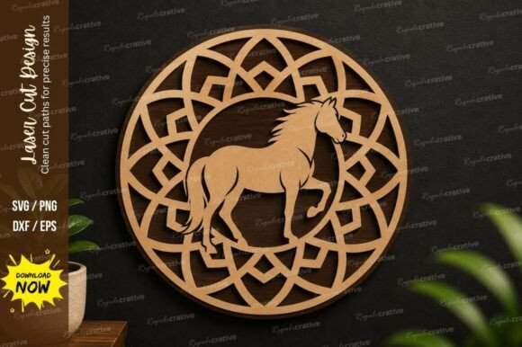 Horse Mandala Circle Laser Cut SVG Design: A Versatile Resource for Precision Craftsmanship