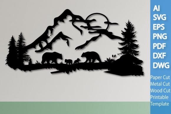 Laser Cut Mountain Bear Wild Scene SVG – A Beautiful and Versatile Design for Creative Projects