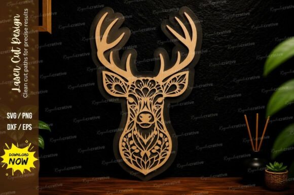 Ornamental Deer Head Laser Cut SVG: A Versatile Design for Creative Projects