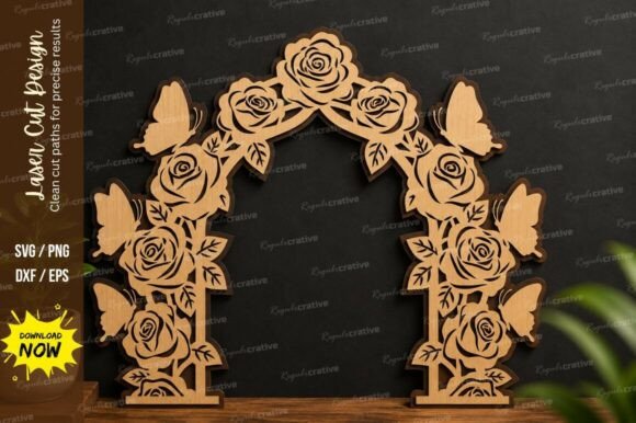 Rose Butterfly Arch Laser Cut SVG Design for Creative Projects